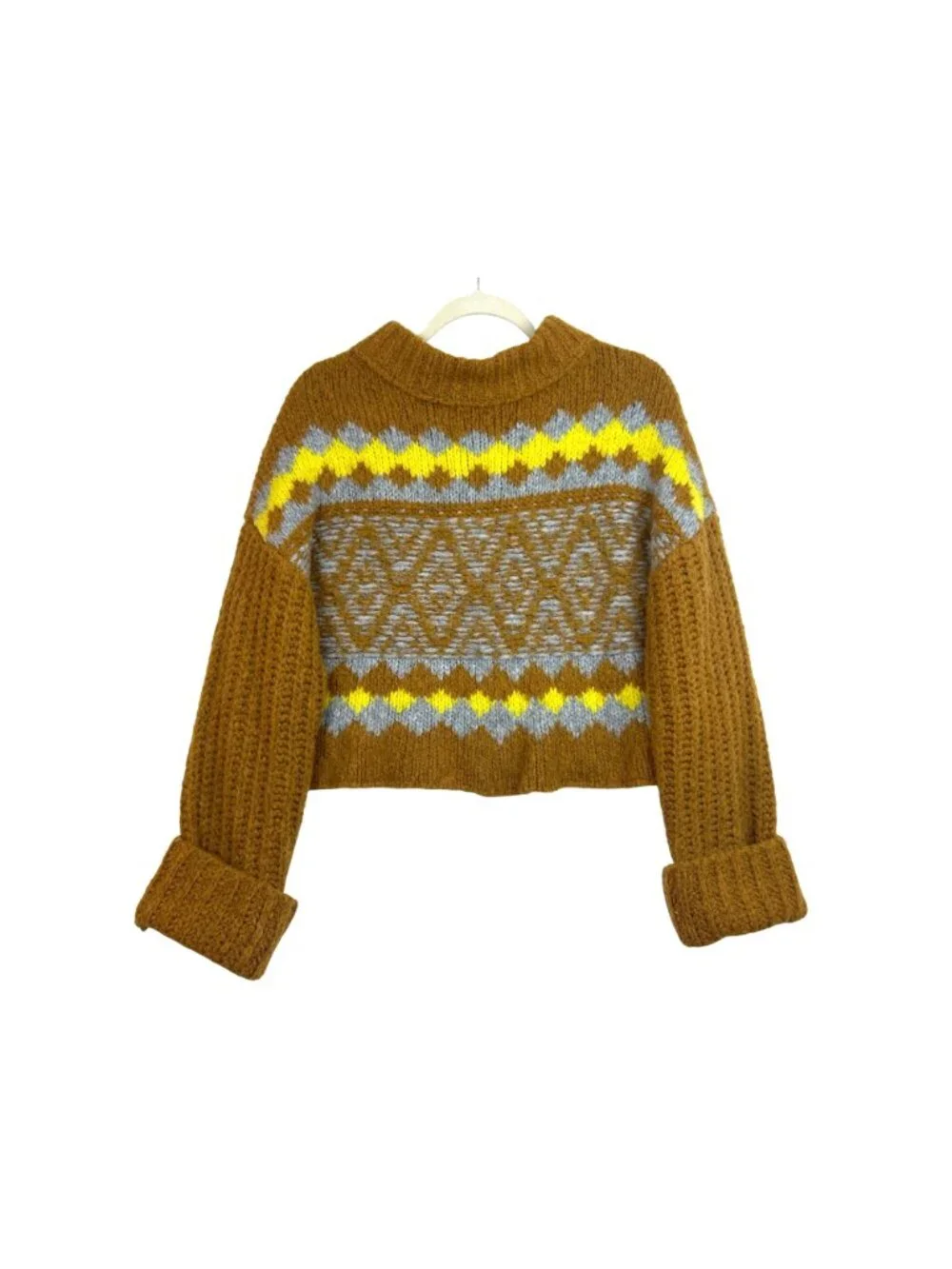Free People Cropped Sweater Size S Cozy Alpine Mock Neck Alpaca Wool Blend - Picture 2 of 12